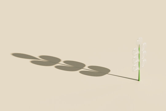 3D Render of Single Plastic Seed Leaf with Shadow Closeup