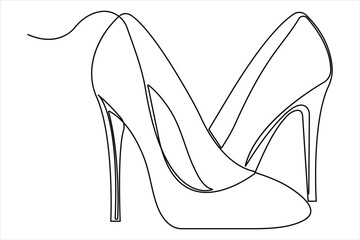 Continuous single one line drawing of woman high heeled beautiful fashion shoes vector illustration.