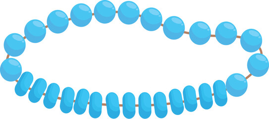 Blue beaded necklace forming a wave shape with a white background