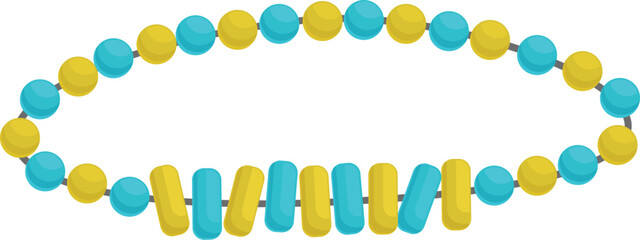 Beautiful necklace made of blue and yellow beads is waiting for its owner