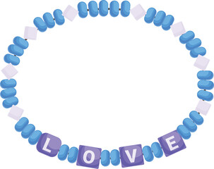 Blue beads bracelet forming a circle with the word love written on it