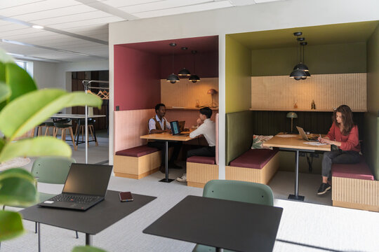 Open Office Space with Colleagues Working in Booths

