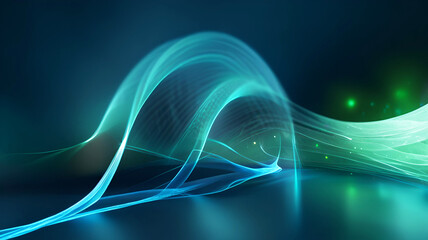 Fototapeta premium Abstract blue and green wave background with stars and light. Data transfer concept Science style wallpaper. Ai generative