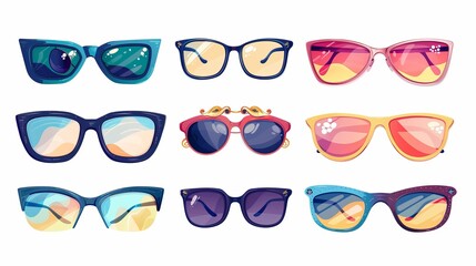Colorful collection of various stylish sunglasses frames