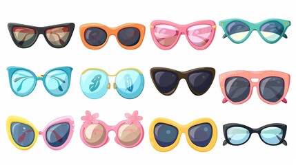 Variety of trendy and colorful sunglasses in fun designs