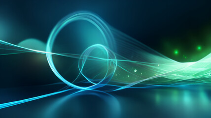 Obraz premium Abstract blue and green wave background with stars and light. Data transfer concept Science style wallpaper. Ai generative