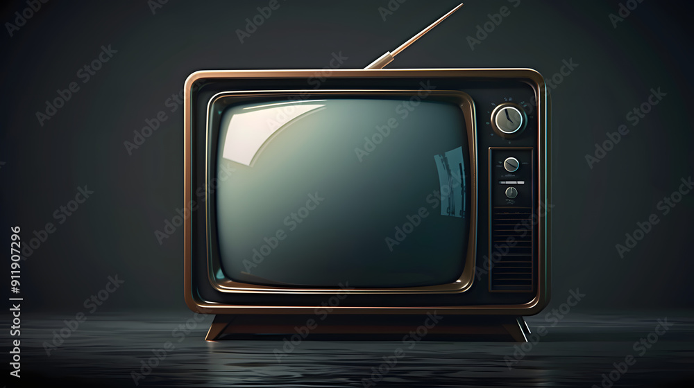 Canvas Prints Retro-style black vintage television set with rounded corners and bulky design, with a subtle screen glow, set against a dark background, evoking nostalgia.