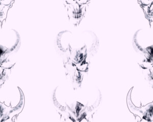 Gothic style seamless pattern with soft blurry demon skull head. Halloween themed graphic print for clothing, fabric, wallpaper, home decor, wrapping paper