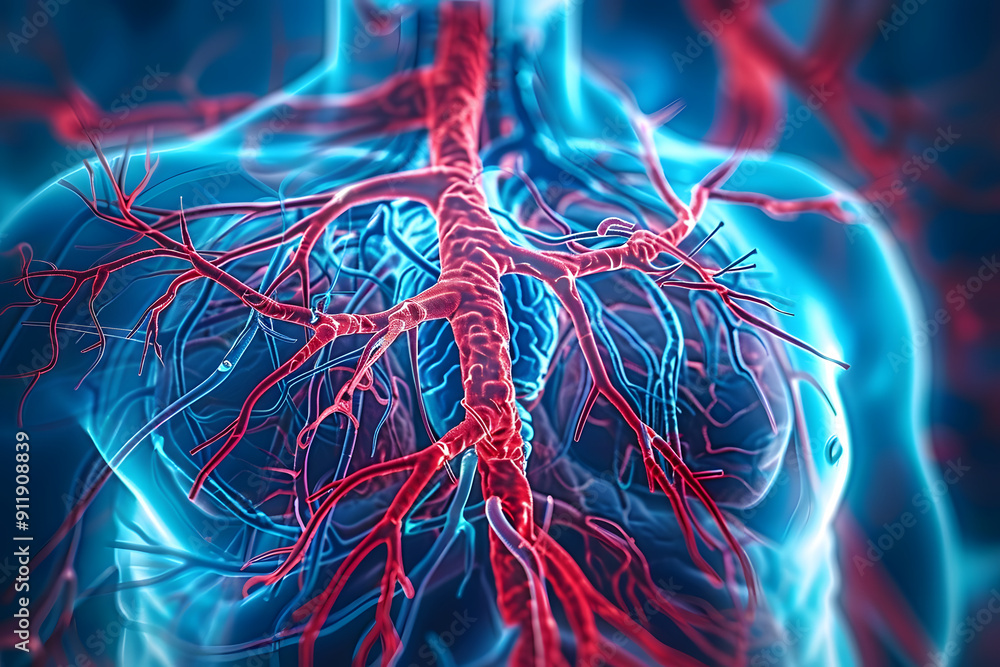 Wall mural macro shot of intricate network of human circulatory system vessels including arteries veins and cap