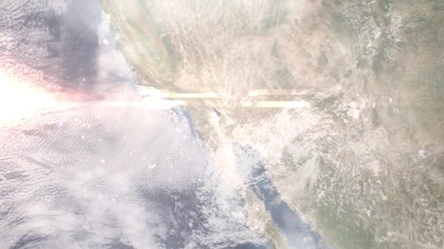 Earth zoom in from space and focus on Calexico, California, USA. Background for travel intro or blog. Satellite view. 3D style Animation. Images from NASA.