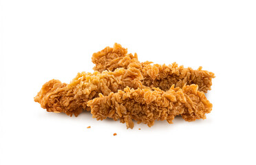Fried Chicken breast hot crispy strips crunchy chicken tenders three pieces isolated on white background