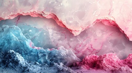 A mountain range with blue and pink rocks