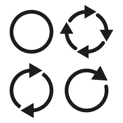 Circular arrow icons. Black simple circles. Rotation symbols. Vector graphic.