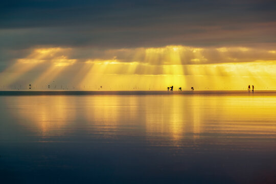 Infinity sea beach with dramatic sun light.
