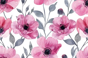 Watercolor seamless pattern with cherry blossom flowers.