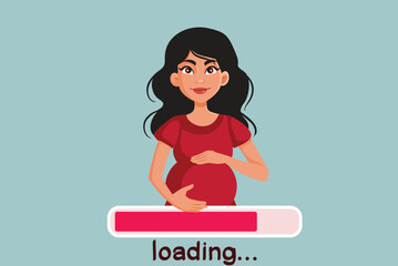 Happy Pregnant Woman Loading Pregnancy Concept Vector Illustration. Mother to be expecting the due date feeling excited 
