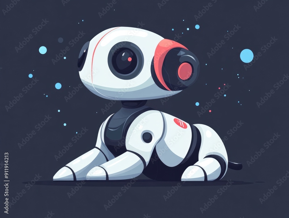 Poster adorable ai powered robotic companion pet with a friendly modern flat design the futuristic high tec