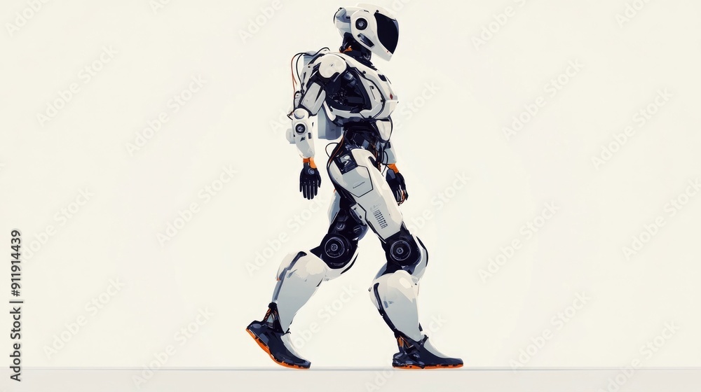 Poster robotic exoskeleton design for enhanced human mobility and strength flat design showcasing a futuris
