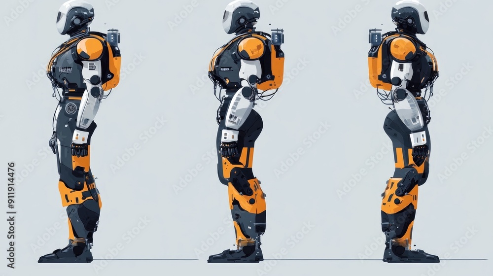 Poster sleek and futuristic robotic exoskeleton designed to enhance mobility strength and capabilities in a