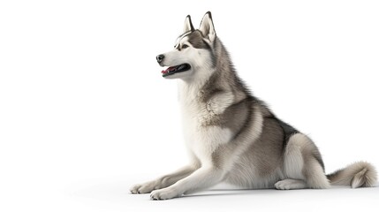 A Siberian Husky dog looking to the side with its tongue slightly out