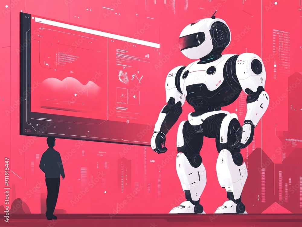 Poster futuristic robotic creature in flat design showcasing cutting edge technology and its with the enter