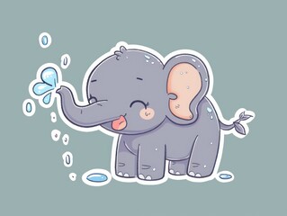 Naklejka premium Cute cartoon elephant blowing water from its trunk.