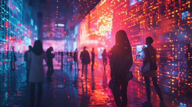 Event networking with AIenhanced interactions, side view, depicting seamless connectivity, futuristic tone, Analogous Color Scheme, uhd,