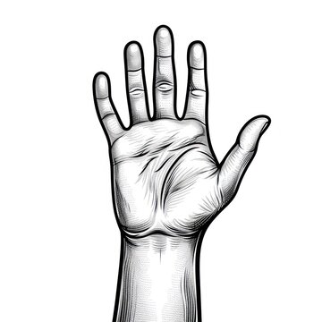 recommend clip art: Detailed black and white engraving of a hand with five fingers extended.