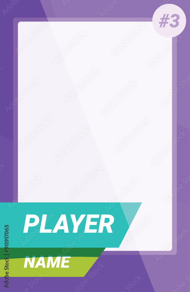 Poster purple trading card template featuring a player name and number section