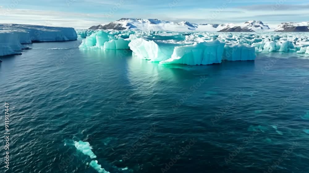 Poster aerial view of massive icebergs floating in the arctic ocean generative ai