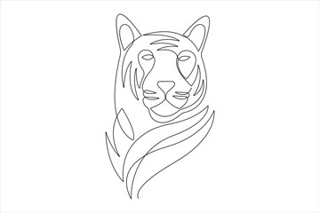 Tiger continuous one single line drawing of style. tiger wild animal contour outline vector illustration.
