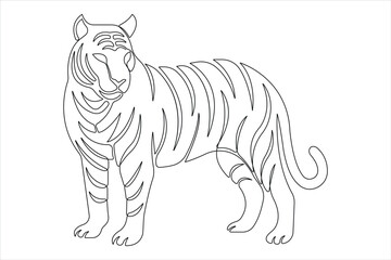 Tiger continuous one single line drawing of style. tiger wild animal contour outline vector illustration.
