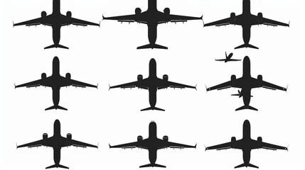 Fototapeta premium Group of black airplane silhouettes seen from above