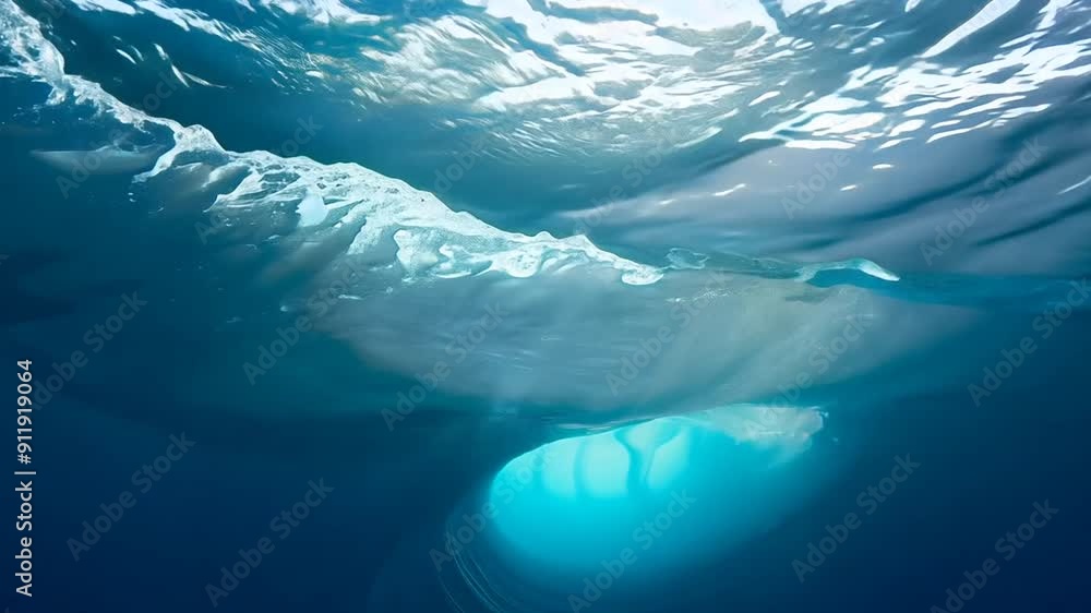 Poster underwater view of a breaking wave in clear ocean water generative ai
