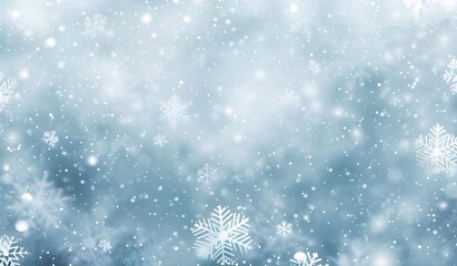 Fototapeta premium A light blue background with snowflakes falling, creating an atmosphere of winter and frosty beauty. The background is a soft gradient from top to bottom in shades of white, blue, and gray.