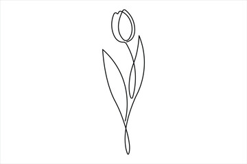  Continuous one single line drawing beauty tulip flower vector. Minimal tropical floral style, love romantic concept.
