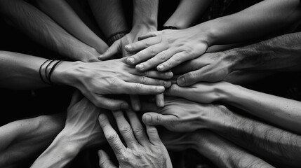 Black and white hands joined together in unity.