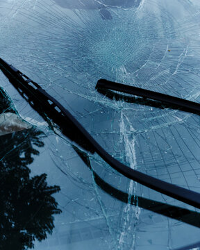 Abstract Blue Broken Car Window