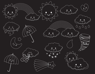 Collection of cartoon weather signs for coloring book