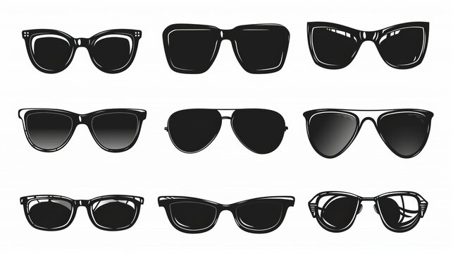 Silhouettes of various classic sunglasses designs