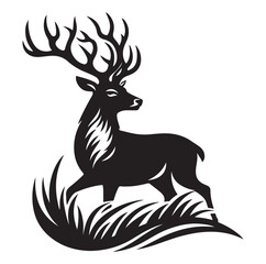 Deer silhouette black vector art illustration design.