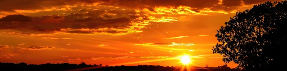 Fototapeta premium Vibrant orange sunset silhouette against the sky