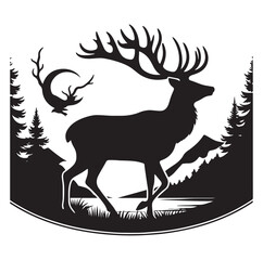 Deer silhouette black vector art illustration design.