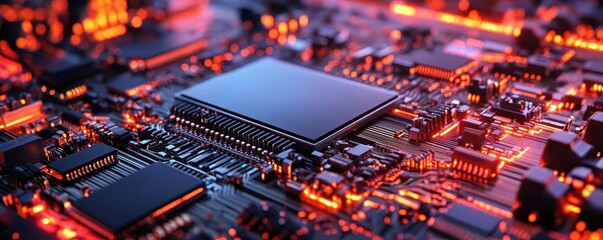 Obraz premium Manufacturing technology, vibrant colors, tech setting, close-up, modern