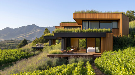 elevated ultramodern tourist accommodations are nestled on a vineyard slope, offering unique, luxurious single units with panoramic views,