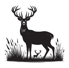 Deer silhouette black vector art illustration design.