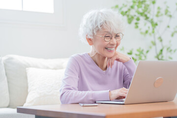 パソコンを使う高齢者女性