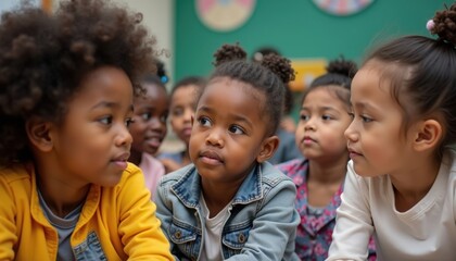 Diverse Group of Children Listening Attentively.