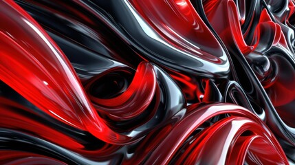 Abstract background with red and black glossy shapes, lines and curves. 3d illustration.