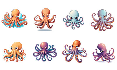 Set of Octopus. Illustration. White background